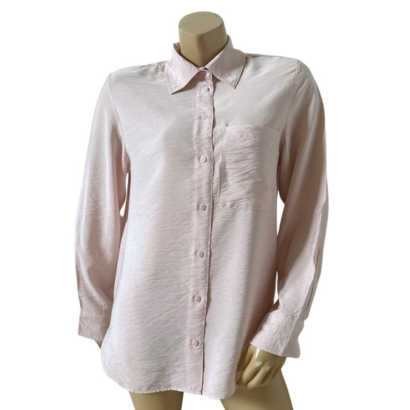 H&M Womens Size XS Pink Long Sleeve Viscose Blend Button Front Collared Shirt - Picture 1 of 7